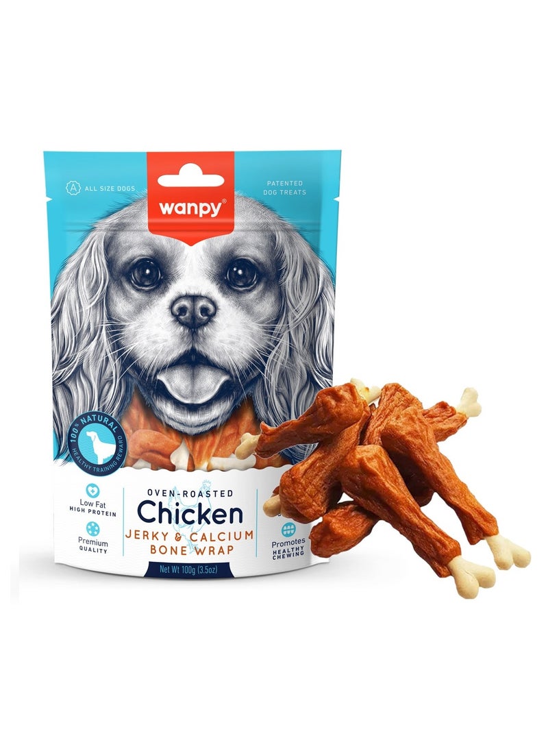 Wanpy Oven Roasted Chicken Jerky and Calcium Bone Wrap Dog Treats 100g 