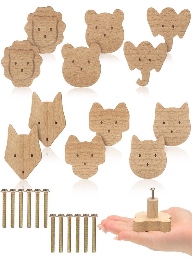 Qunclay 12 Set Wooden Animal Dresser Knobs Decorative Nursery Wood Drawer Pulls with Screws Furniture Pulls Handles for Nursery Home Bedroom Kitchen Cabinets Hardware Cupboard (Cute) - Image 1
