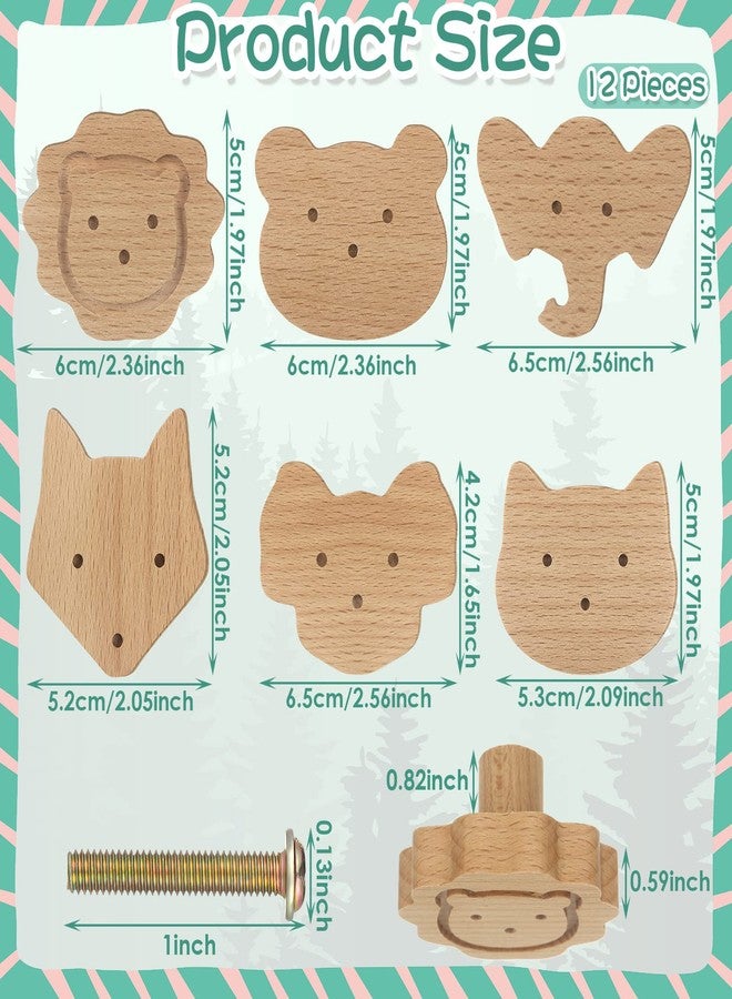 Qunclay 12 Set Wooden Animal Dresser Knobs Decorative Nursery Wood Drawer Pulls with Screws Furniture Pulls Handles for Nursery Home Bedroom Kitchen Cabinets Hardware Cupboard (Cute) - Image 2