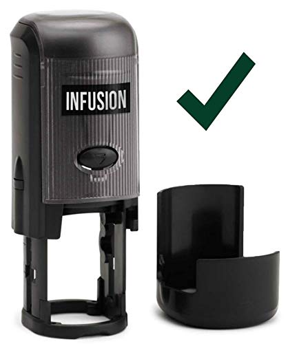 Infusion Checkmark Round Self-Inking Stock Rubber Stamp (3/4'' Diameter) - Green Ink - Image 1