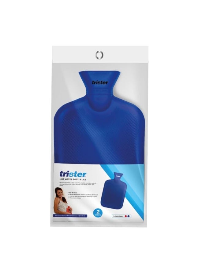 Hot Water Bottle 2L (TS-511HWB) –  Leak-Proof Rubber Heat Therapy Bag — For Pain Relief, Menstrual Cramps, Muscle Aches & Cold Weather Warmth, Blue, 1 Pcs