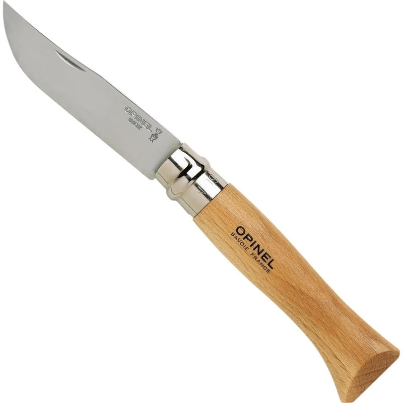 Opinel سكين جيب قابلة للطي أوبينيل رقم 09 INOX - فولاذ مقاوم للصدأ من ساندفيك، مقبض من خشب الزان، شفرة بطول 3.51 بوصة، طوق قفل أمان فيروبلوك، صنع في فرنسا - Image 1