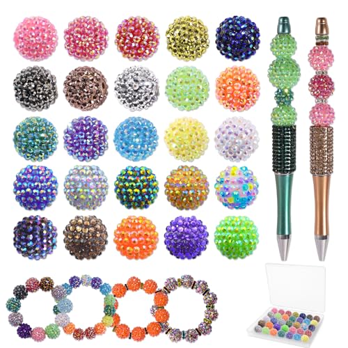 DASTTUIS 50 Pcs 20mm Beads for Pens DIY Rhinestone Beads for Beadable Pens Spacers for Beaded Pen Supplies Glitter Acrylic Bubblegum Round Bling Bead for Keychains Focal Bead for Bracelets Colorful - Image 1