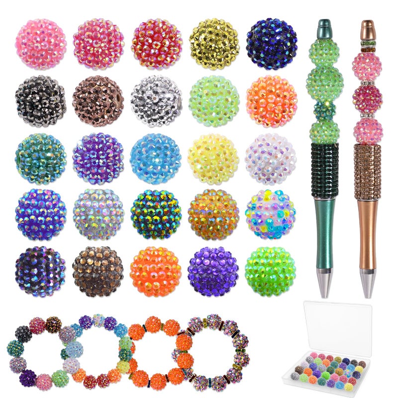 DASTTUIS 50 Pcs 20mm Beads for Pens DIY Rhinestone Beads for Beadable Pens Spacers for Beaded Pen Supplies Glitter Acrylic Bubblegum Round Bling Bead for Keychains Focal Bead for Bracelets Colorful - Image 3