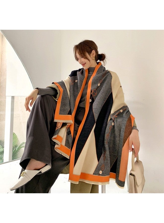 New Winter Warm Imitation Cashmere Scarf Women's Mid-length Air Conditioning Shawl Retro Horse Tassel Scarf