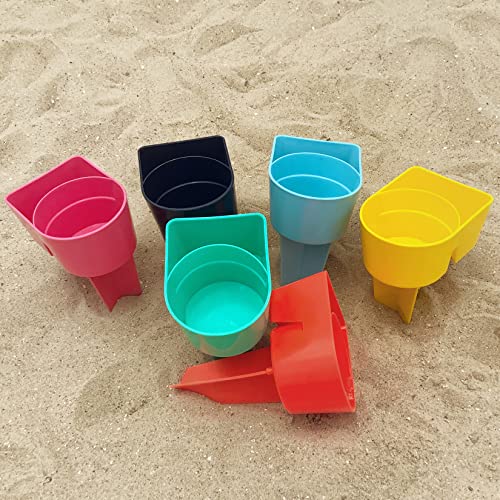 Home Queen Beach Cup Holder with Pocket, Multifunctional Sand Cup Holder for Beverage Phone Sunglass Key, Beach Accessory Drink Sand Coaster, Set of 6 (Navy, Teal, Yellow, Orange, Blue and Pink) - Image 2