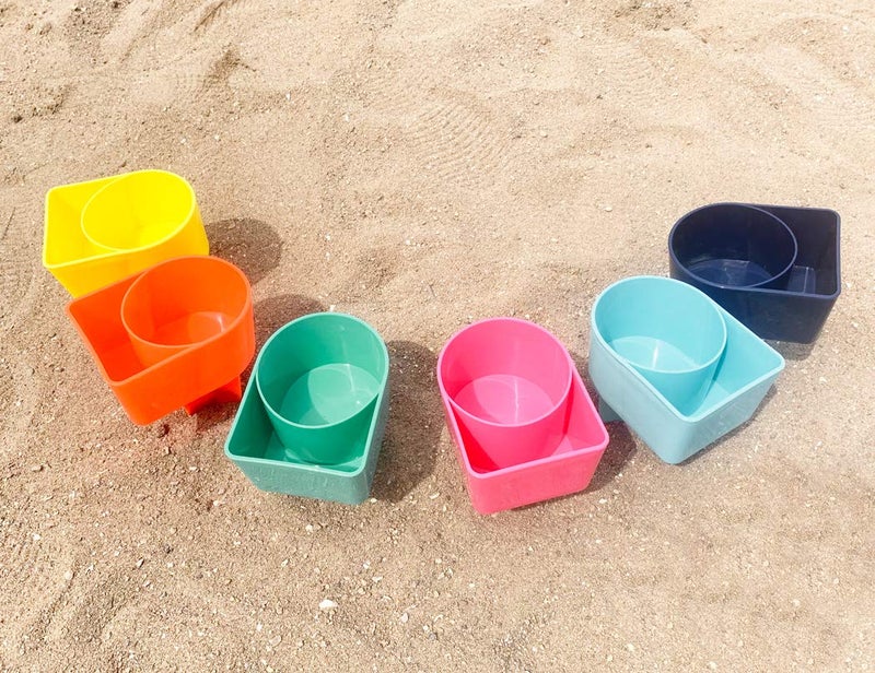 Home Queen Beach Cup Holder with Pocket, Multifunctional Sand Cup Holder for Beverage Phone Sunglass Key, Beach Accessory Drink Sand Coaster, Set of 6 (Navy, Teal, Yellow, Orange, Blue and Pink) - Image 4