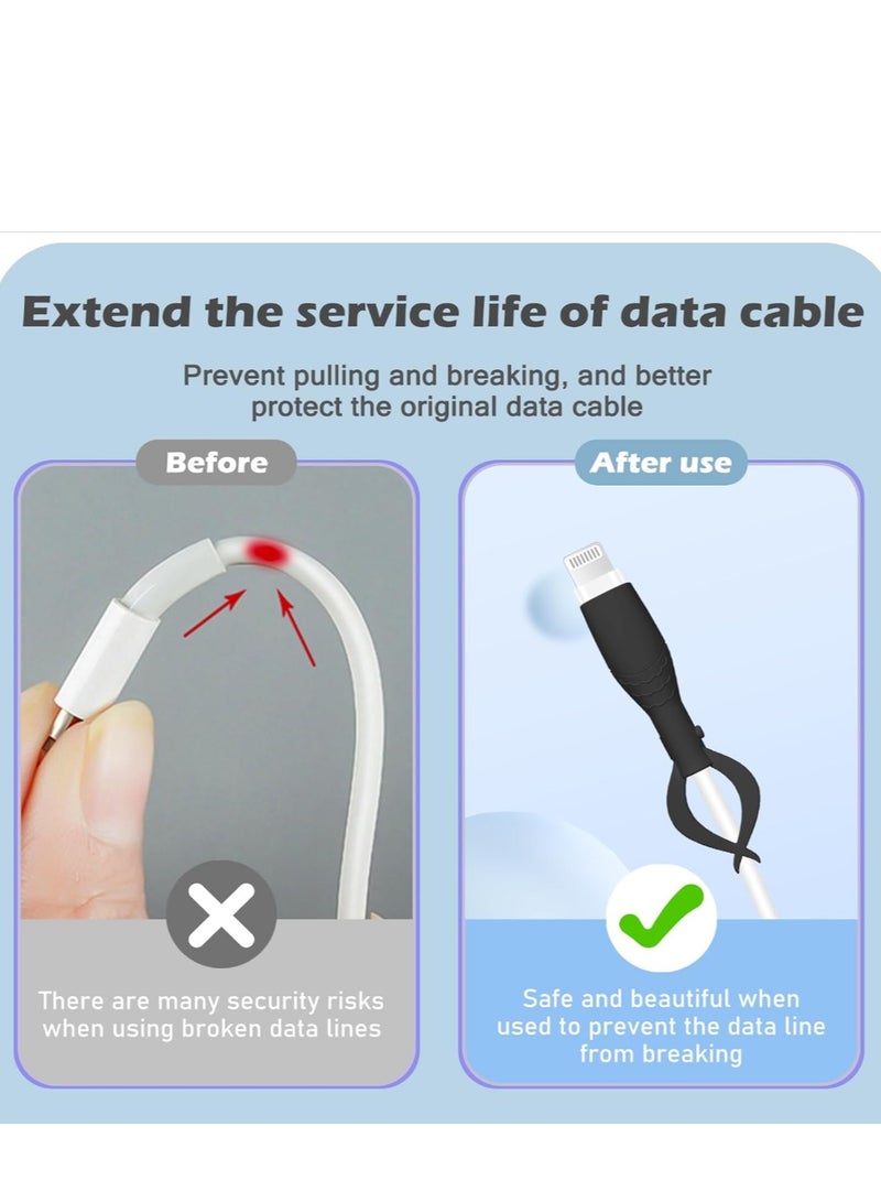 Cute Cable Protector for iPhone Android USB Type-C Charger,3 PCS Soft Charging Cable Protector Cord Saver Winder Data Cable Organizer Cable Ties - Black - Image 3