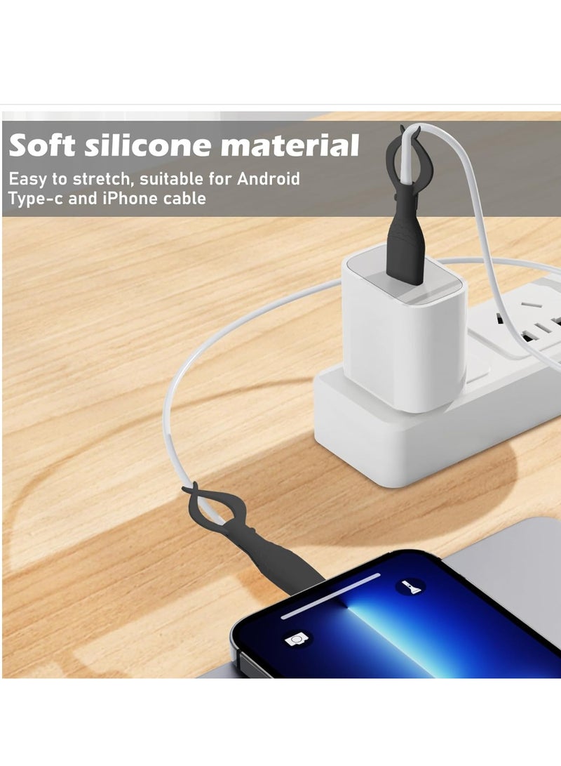 Cute Cable Protector for iPhone Android USB Type-C Charger,3 PCS Soft Charging Cable Protector Cord Saver Winder Data Cable Organizer Cable Ties - Black - Image 4