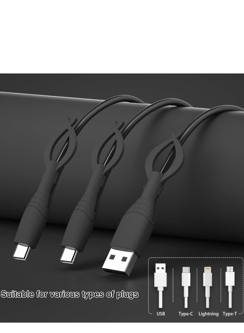 Cute Cable Protector for iPhone Android USB Type-C Charger,3 PCS Soft Charging Cable Protector Cord Saver Winder Data Cable Organizer Cable Ties - Black - Image 5
