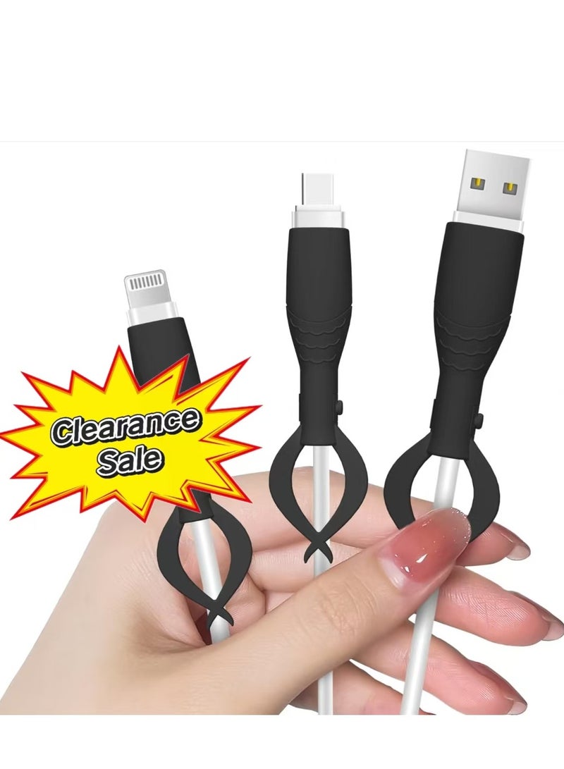 Cute Cable Protector for iPhone Android USB Type-C Charger,3 PCS Soft Charging Cable Protector Cord Saver Winder Data Cable Organizer Cable Ties - Black - Image 1