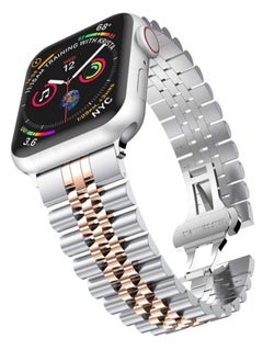 Replacement Band Compatible with Apple Watch 44mm / 42mm Stainless Steel Solid Strap Metal Bracelet for Apple Watch Series 7 6 5 4 3 2 SE (Silver