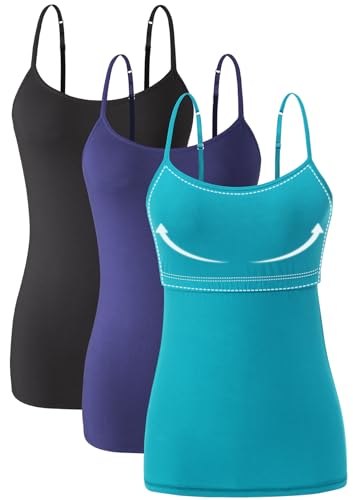Orrpally Women Cotton Camisole Shelf Bra Cami Tank Tops Adjustable Spaghetti Strap Tank Top 3-Pack Black/Dark Blue/Aqua M - Image 5