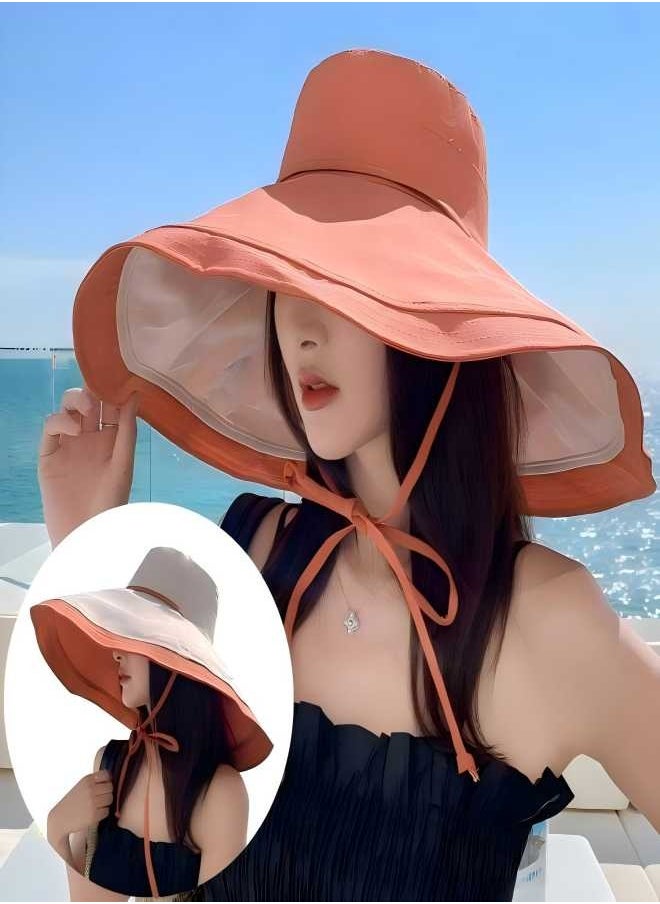 Beautiful - New Summer Hat For Women On Seaside Vacation With Large Brim Sun Hat, Double-Sided Windproof Large Brim Sun Hat - Image 1
