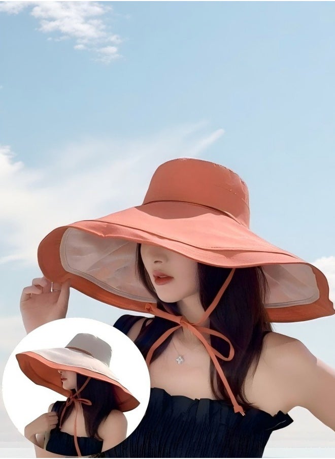 Beautiful - New Summer Hat For Women On Seaside Vacation With Large Brim Sun Hat, Double-Sided Windproof Large Brim Sun Hat - Image 1