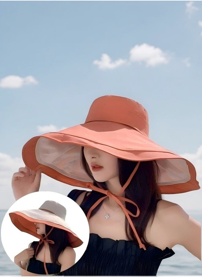 Beautiful - New Summer Hat For Women On Seaside Vacation With Large Brim Sun Hat, Double-Sided Windproof Large Brim Sun Hat - Image 1