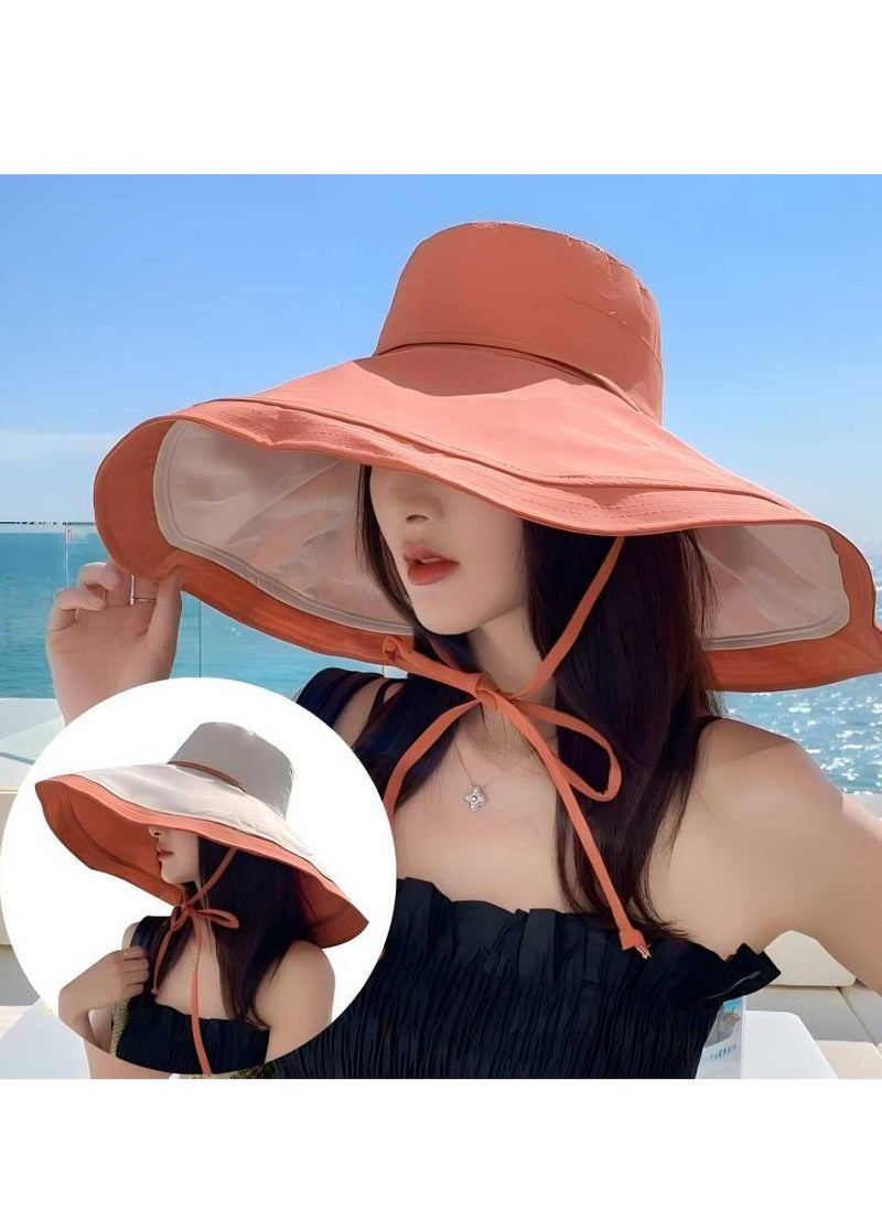 Beautiful - New Summer Hat For Women On Seaside Vacation With Large Brim Sun Hat, Double-Sided Windproof Large Brim Sun Hat - Image 1