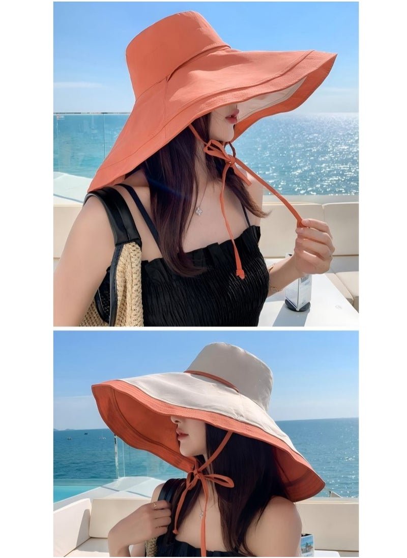 Beautiful - New Summer Hat For Women On Seaside Vacation With Large Brim Sun Hat, Double-Sided Windproof Large Brim Sun Hat - Image 1