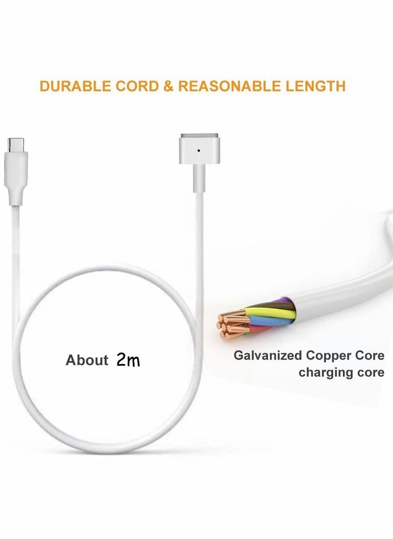 USB C to Magnetic T Tip Adapter Cable Cord, for MacBook Air Pro After 2012 Year A1436 A1465 A1466 MD760 MD761 MD711 White Color Designed 60w, fits 45W Mac-Book Power Supply