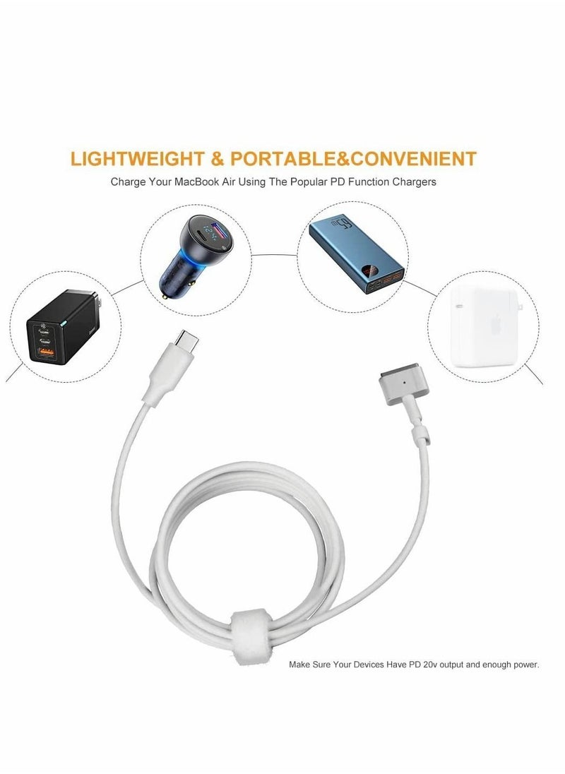 USB C to Magnetic T Tip Adapter Cable Cord, for MacBook Air Pro After 2012 Year A1436 A1465 A1466 MD760 MD761 MD711 White Color Designed 60w, fits 45W Mac-Book Power Supply