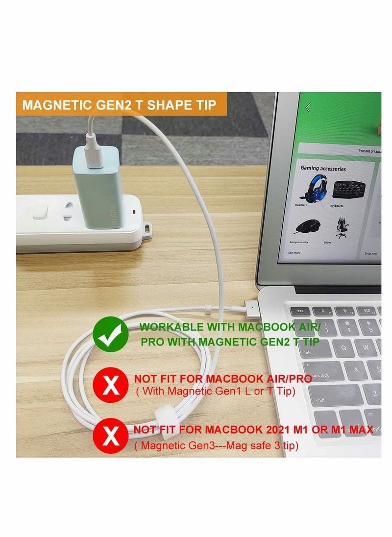 USB C to Magnetic T Tip Adapter Cable Cord, for MacBook Air Pro After 2012 Year A1436 A1465 A1466 MD760 MD761 MD711 White Color Designed 60w, fits 45W Mac-Book Power Supply
