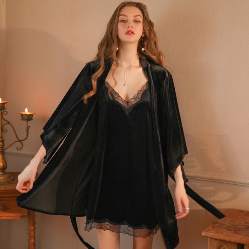 فستان نوم مثير من الدانتيل المخملي للنساء - فاخر وجذاب - Image 4