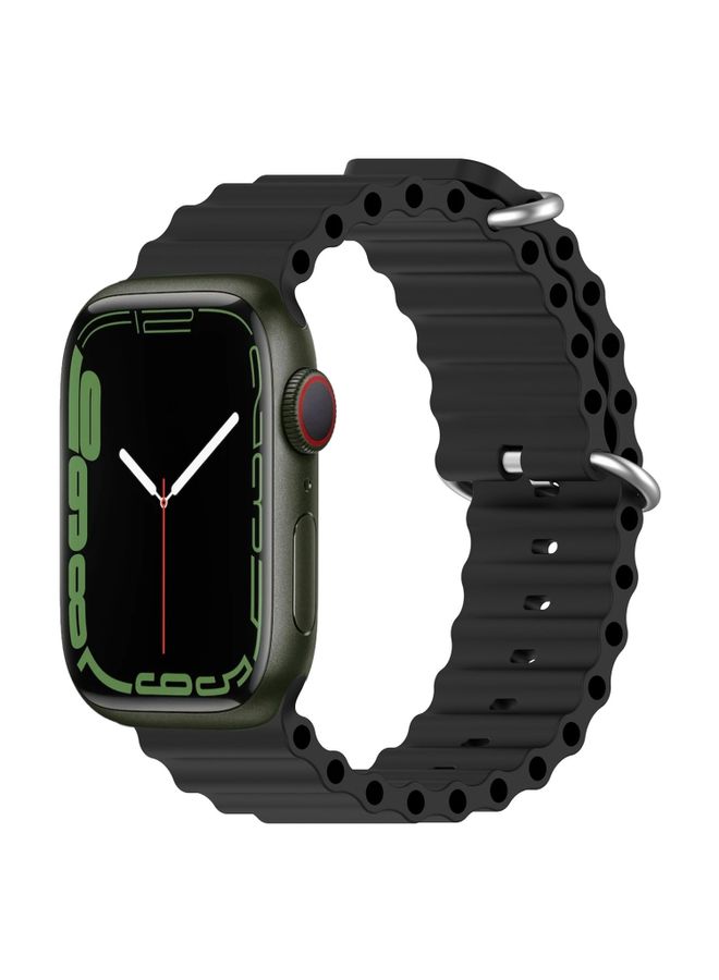 Replacement Strap Ocean Silicone Watch Band for Apple Watch Series 9&8&7 41mm / SE 3&SE 2&6&SE&5&4 40mm / 3&2&1 38mm Black