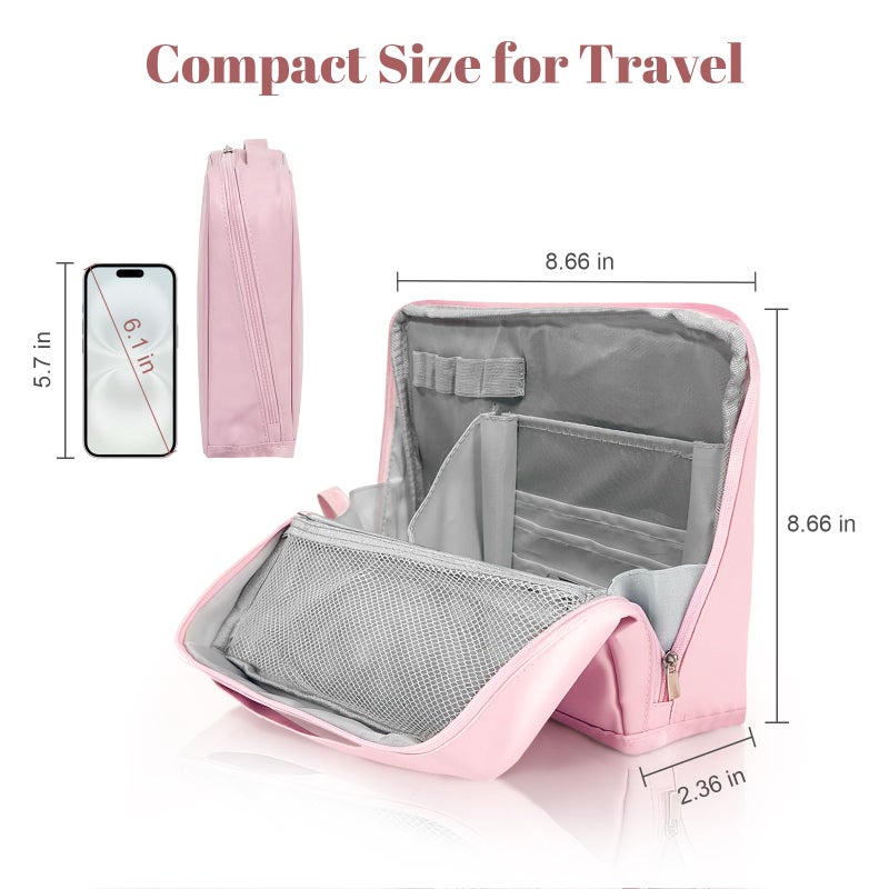 seektik Standing Makeup Bag, Multifunctional Large Capacity Makeup Bag with Compartments,Waterproof Portable and Foldable Travel Makeup Storage Bag for Women (Pink) - Image 2