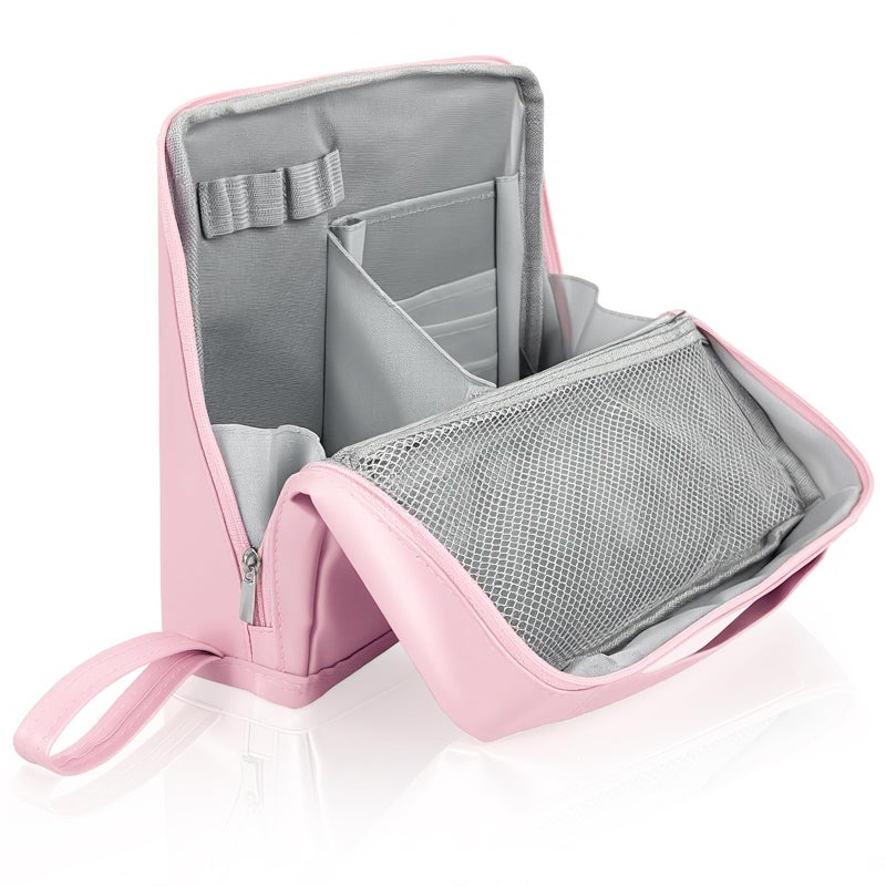 seektik Standing Makeup Bag, Multifunctional Large Capacity Makeup Bag with Compartments,Waterproof Portable and Foldable Travel Makeup Storage Bag for Women (Pink) - Image 1