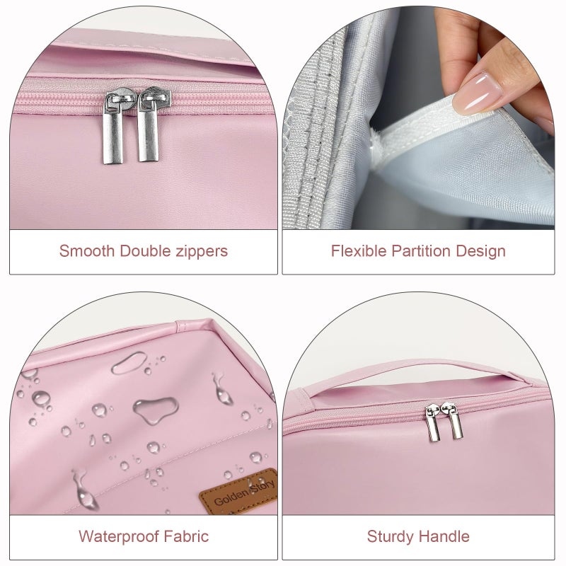 seektik Standing Makeup Bag, Multifunctional Large Capacity Makeup Bag with Compartments,Waterproof Portable and Foldable Travel Makeup Storage Bag for Women (Pink) - Image 5