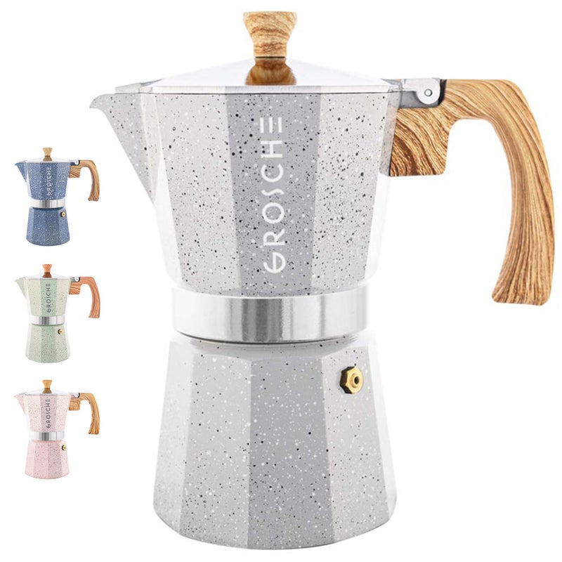 GROSCHE Milano Moka pot, Stovetop Espresso maker, Greca Coffee Maker, Stovetop coffee maker and espresso maker percolator (Grey, 6 cup) - Image 1