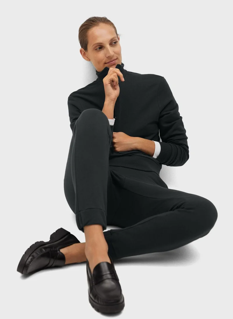 MANGO Ruched Waist Cuffed Pants