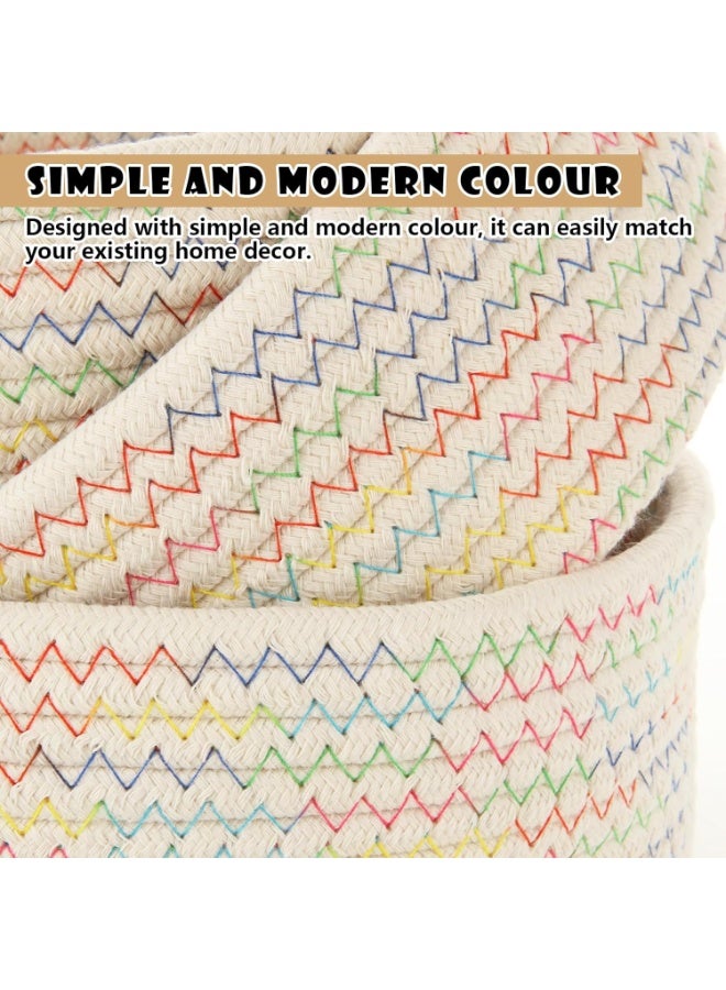 إي وورلد طقم من 3 سلال تخزين من حبل القطن المنسوج – بأحجام كبيرة ومتوسطة وصغيرة للتخزين على الرفوف، الخزائن، الحمام وتنظيم المنزل - Image 2