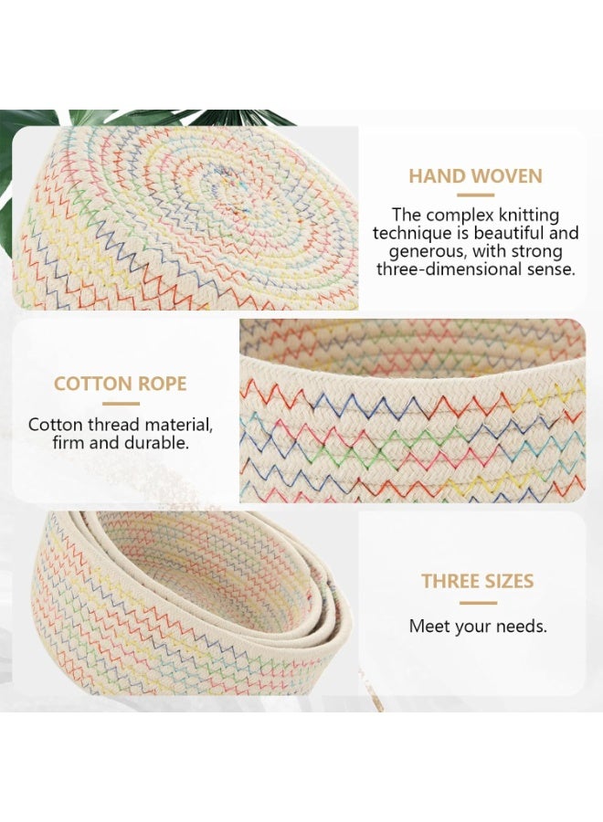 إي وورلد طقم من 3 سلال تخزين من حبل القطن المنسوج – بأحجام كبيرة ومتوسطة وصغيرة للتخزين على الرفوف، الخزائن، الحمام وتنظيم المنزل - Image 3