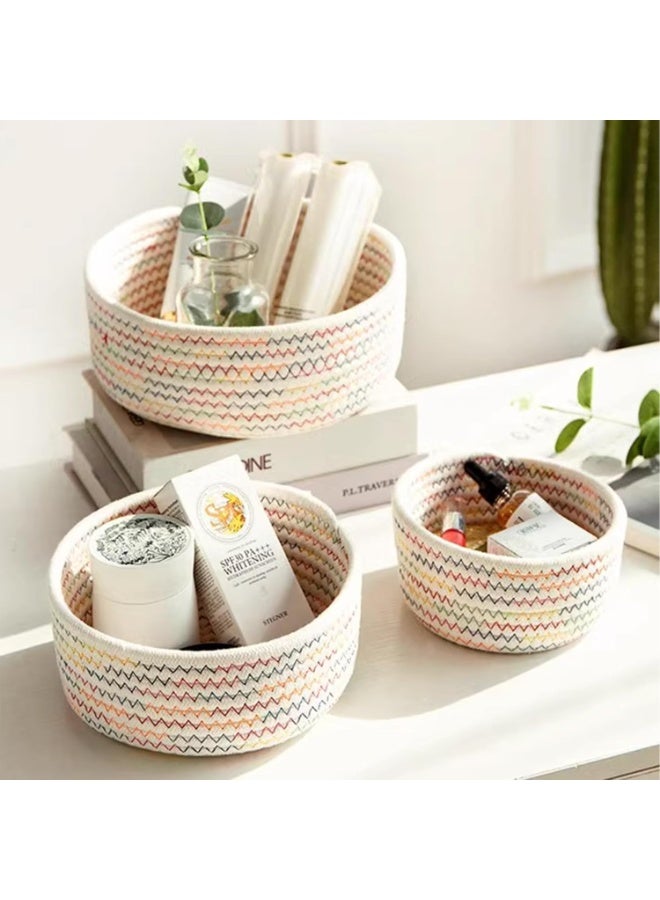 إي وورلد طقم من 3 سلال تخزين من حبل القطن المنسوج – بأحجام كبيرة ومتوسطة وصغيرة للتخزين على الرفوف، الخزائن، الحمام وتنظيم المنزل - Image 5