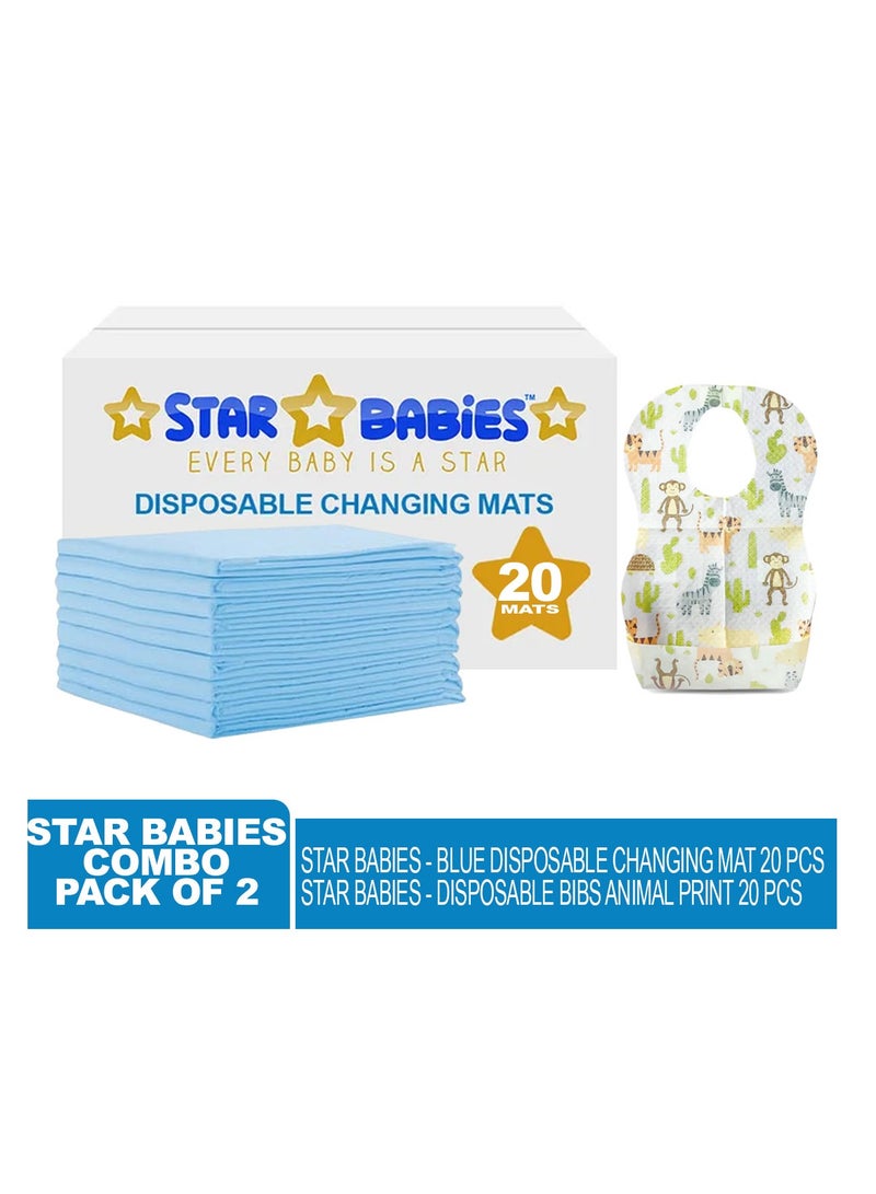 Star Babies - Combo Pack of 2- Disposable Changing Mat Pack of 20 with Disposable Bibs (20 Pcs) - Blue - Image 2