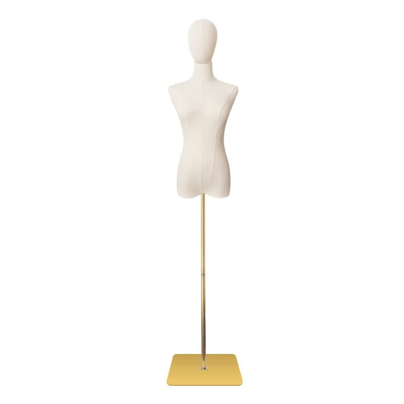 Female Mannequin Torso Dress Forms for Sewing Manicanequin Body Gold Metal Stand Detachable Head for Clothing Dress Jewelry Display No Hands