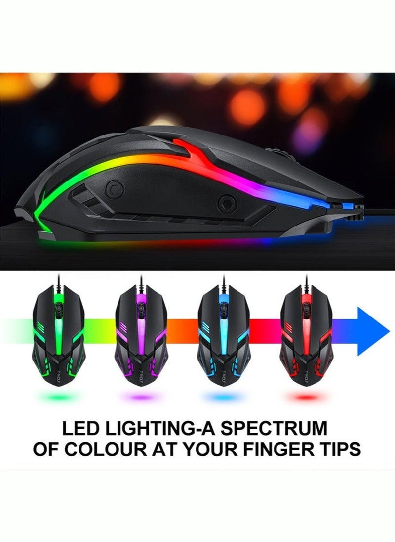 T-WOLF - Wired Gaming Keyboard and Mouse Headset Combo,Rainbow LED Backlit Wired Keyboard,Over Ear Headphone with Mic,Rainbow Backlit Gaming Mice,Mouse Pad,for PC,Laptop,Mac,PS4,Xbox(Black) - Image 1
