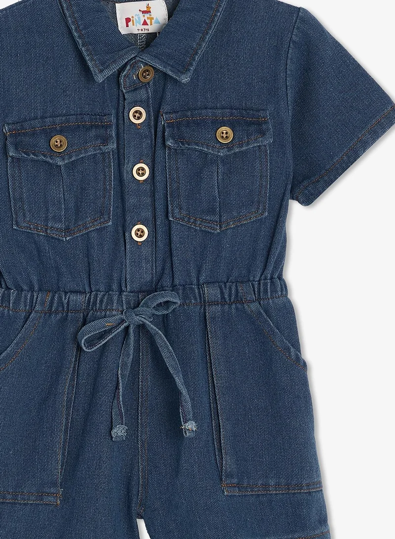 Pinata  Blue Button Through Denim Playsuit for Women | Best Price UAE