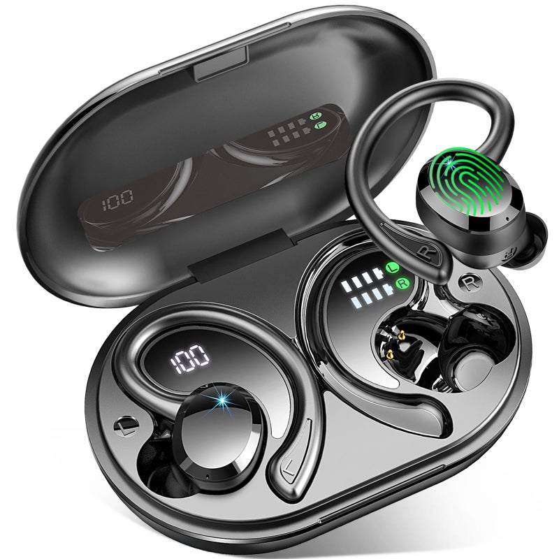 Rulefiss Wireless Earbuds Sport, 2025 Bluetooth 5.4 Headphones 3D Bass Hi-Fi Stereo Over Ear Buds, 60H ENC Noise Cancelling Headset with Earhook, IP-X7 Waterproof Earphones Workout Running Gym for Android iOS - Image 1