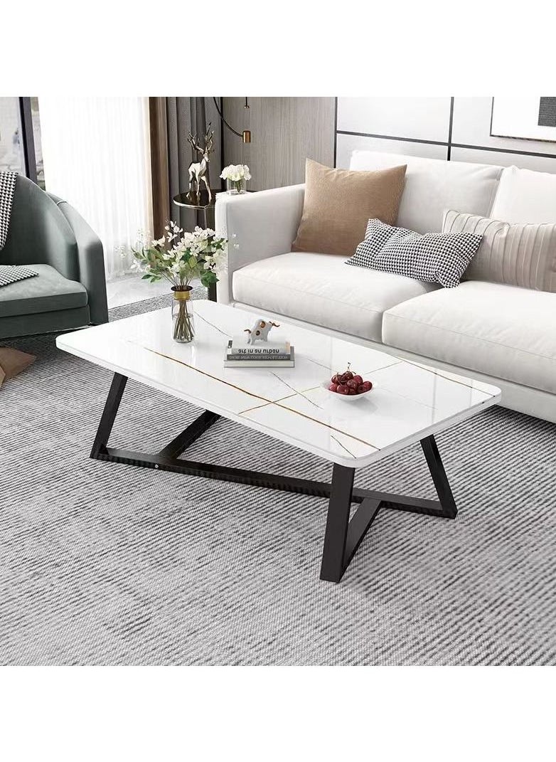 C&C Home - Coffee Table Rectangular High-End Sofa Table Marble Table Top with Matt Black Metal Frame - Image 1