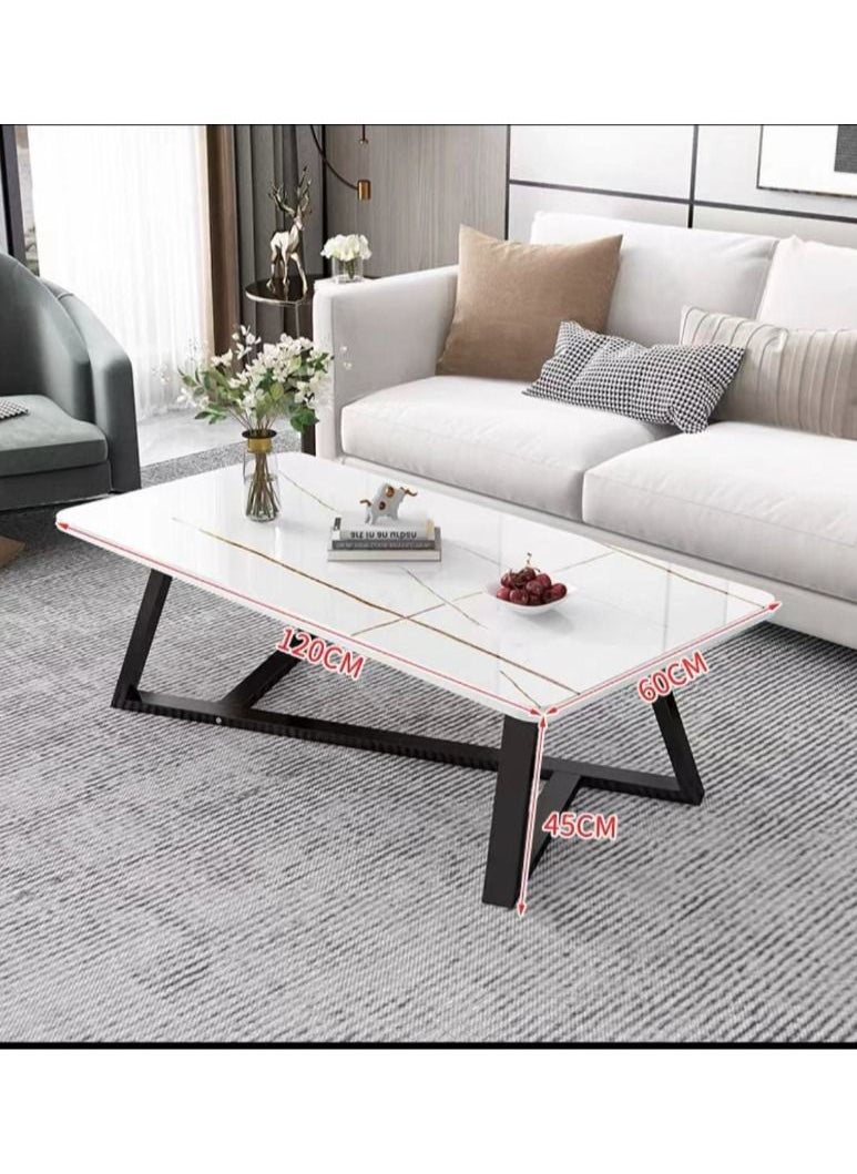 C&C Home - Coffee Table Rectangular High-End Sofa Table Marble Table Top with Matt Black Metal Frame - Image 1