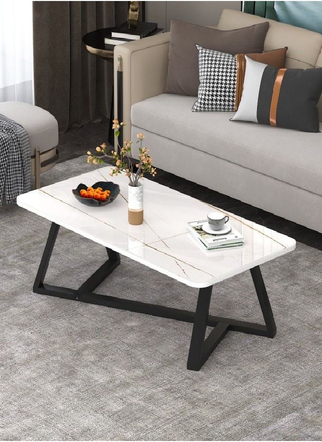 C&C Home - Coffee Table Rectangular High-End Sofa Table Marble Table Top with Matt Black Metal Frame - Image 1