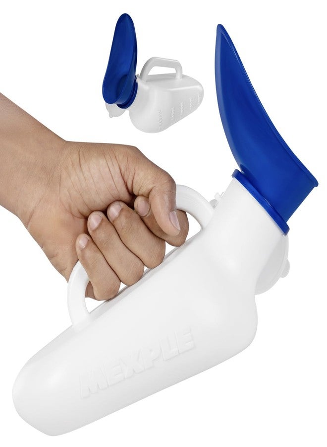 MEXPLE Unisex Peepod Urinal Pot 1000 ML | Portable Urine Bottle with Female Cup Pee Funnel | Medical Grade Urine Collector for Men Women Bedridden Patients - White - Image 1