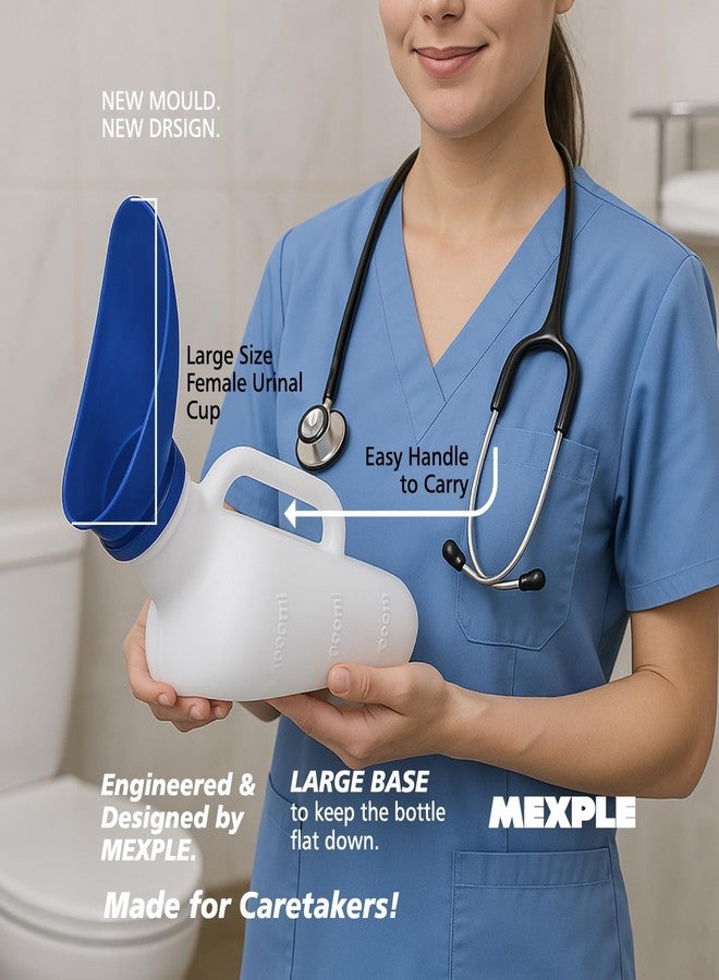 MEXPLE Unisex Peepod Urinal Pot 1000 ML | Portable Urine Bottle with Female Cup Pee Funnel | Medical Grade Urine Collector for Men Women Bedridden Patients - White - Image 3