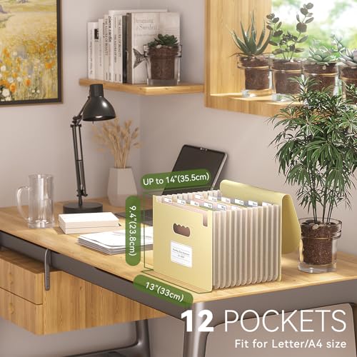 EcoStash Accordion File Organizer, 12-Pocket Wheat Straw Expanding File Folder, Portable Monthly Bill & Tax Receipt Organizer, Letter/A4 Size Document Holder with Colorful Tabs-Wheat Yellow - Image 2