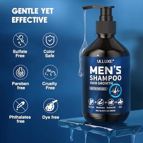 ulluxe Biotin Hair Growth Shampoo for Men: Natural Mens Thickening Shampoo for Hair Loss and Thinning Hair, Infused Rosemary Oil Tea Tree Oil and Mint, Sulfate Free and Color Safe, 10.15 fl.oz - Image 3