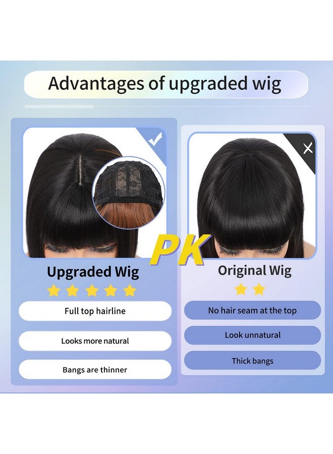 Kalyss باروكة كالياس للنساء باروكة بوب قصيرة مستقيمة مع غرة شعر مظهر طبيعي مقاومة للحرارة باروكات شعر صناعية للنساء 13 بوصة (أسود مع خصلات بنية) - Image 5