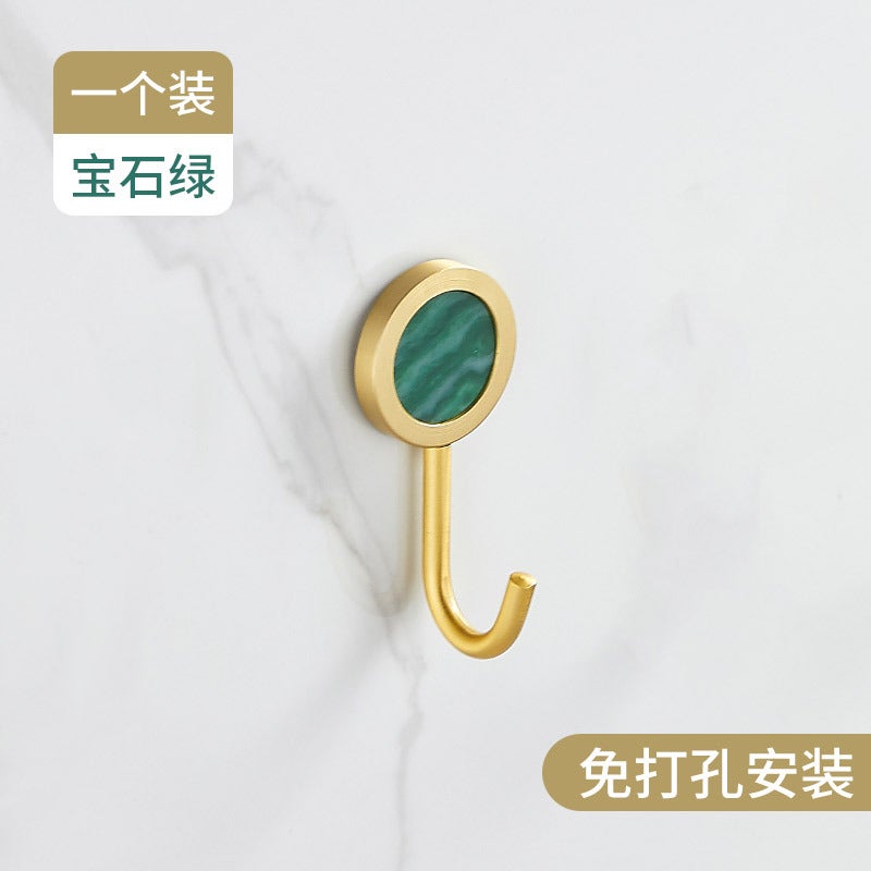Space Aluminum Single Hook Gold Punch-Free Hook Hallway Clothes Hook Toilet Door Rear Wall Hanging Wall Single Adhesive Hook - Image 1
