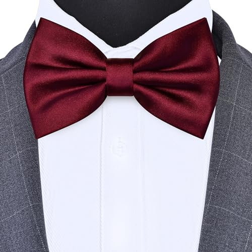 Branduce Wine Burgundy Bow Tie for Men Pre-tied Adjustable Silk Blend Bowties for Wedding Party (BB05-33) - Image 2